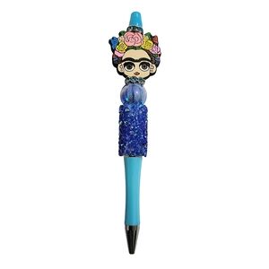 Frida Kahlo Custom Beaded Ballpoint Twist Pen Focal Bead Blue